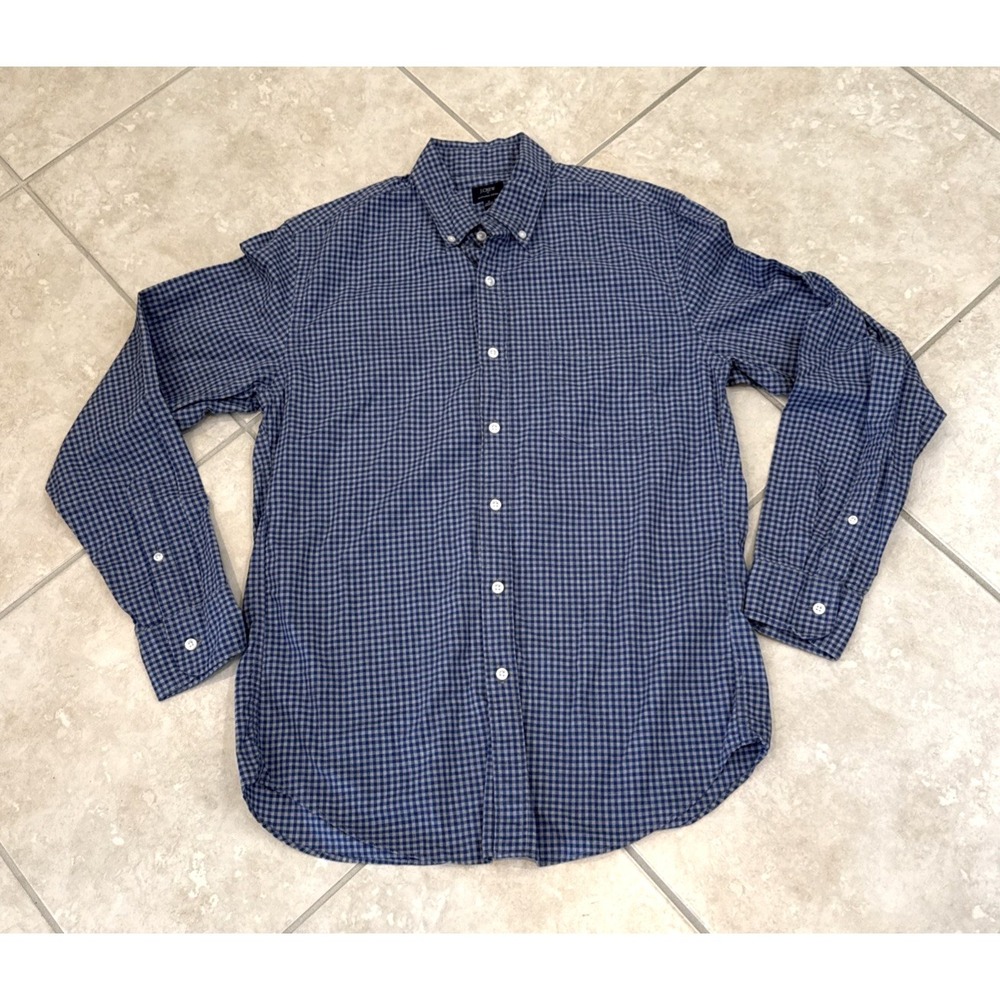 VTG J. Crew Button Down Shirt Men's M Blue Plaid Heathered Cotton Pocket Career